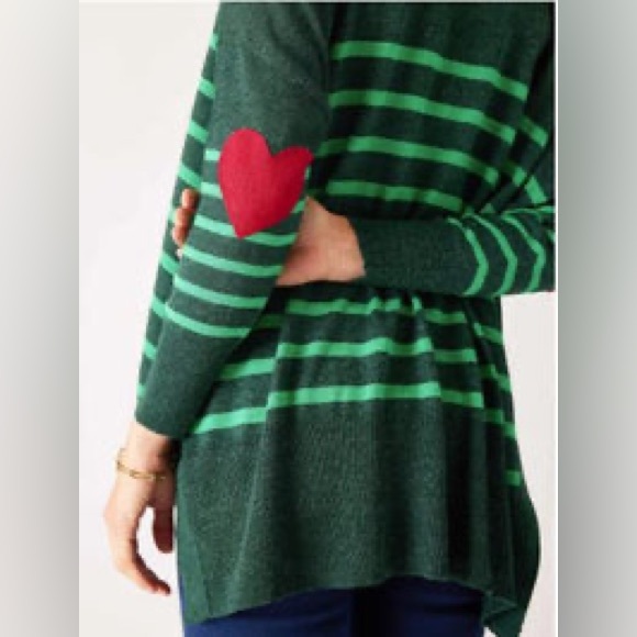 Mersea The Amour Green Striped Sweater with Red Heart Patch OS - Picture 2 of 8